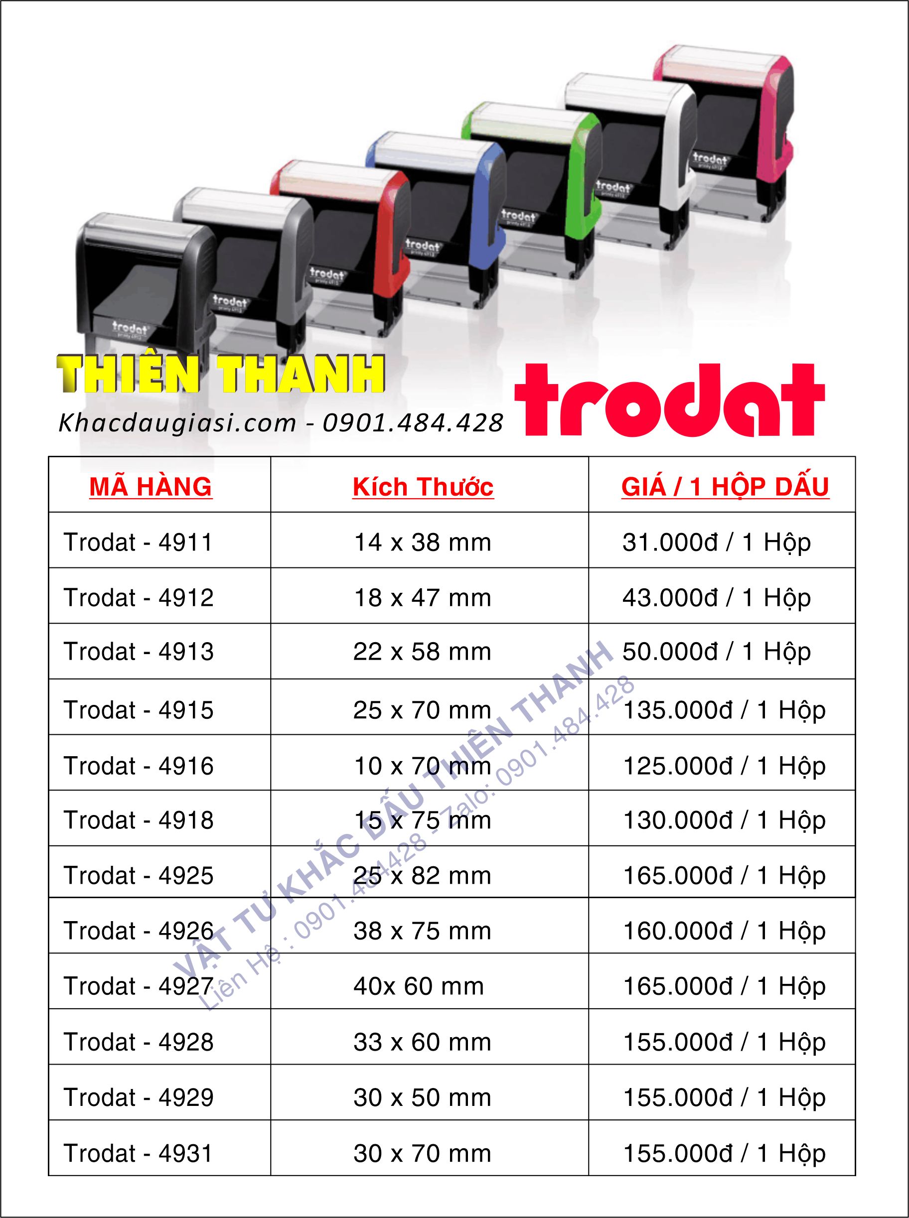 bảng giá con dấu trodat