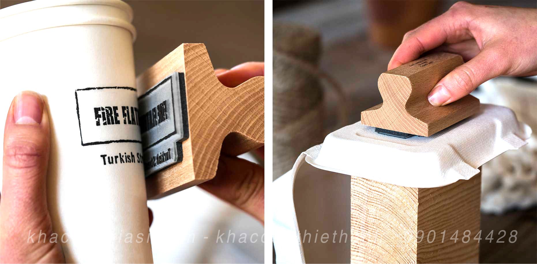 con dấu đóng lên hộp giấy thủ công