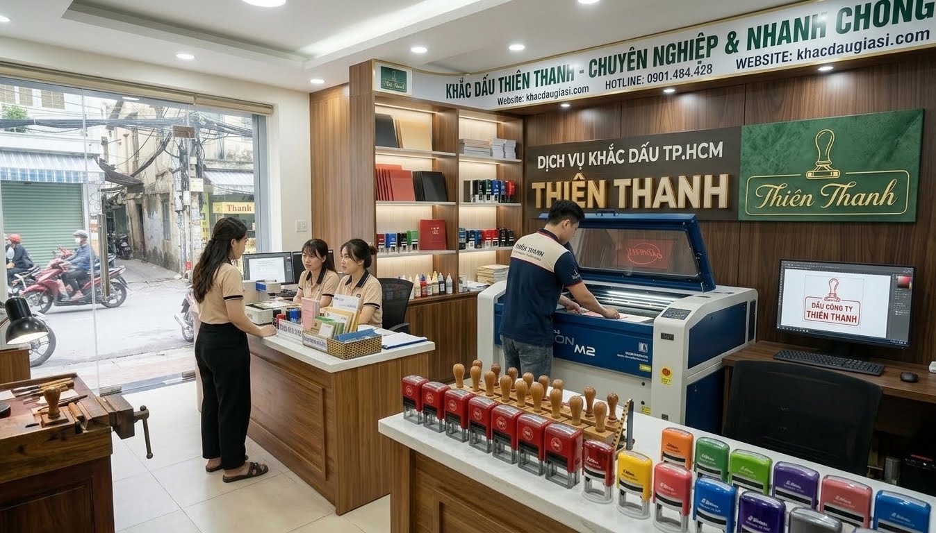 🏆 Dịch vụ Khắc Con Dấu Tại Hóc Môn chuyên nghiệp, sử dụng cán dấu chính hãng Shiny, Trodat, Colop. 🔬 Công nghệ khắc laser hiện đại, cam kết mực đều, rõ nét, không lem. 🛠️ Nhận làm con dấu theo yêu cầu lấy ngay!