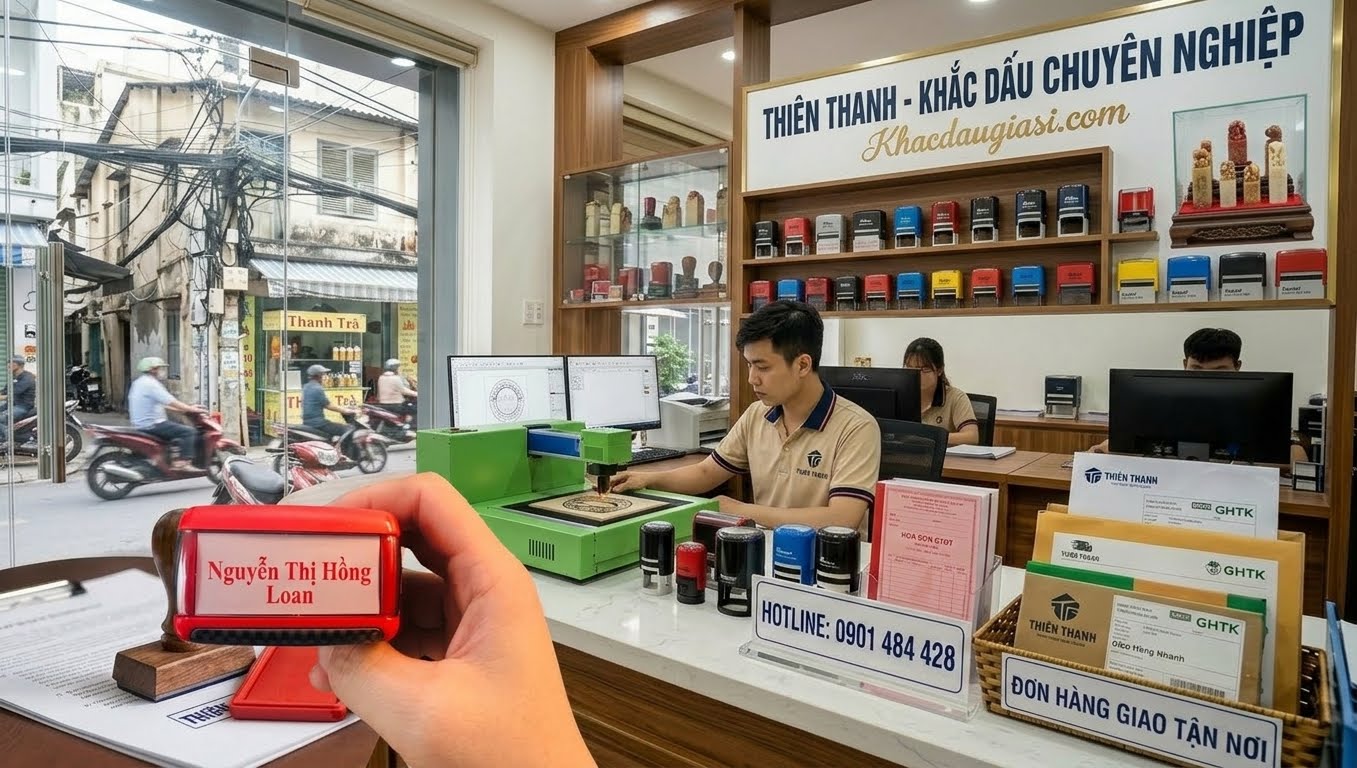 Chuyên khắc dấu Tân Bình lấy liền sau 10 phút. Công nghệ laser sắc nét, cán dấu Shiny, Trodat chính hãng. Giao hàng hỏa tốc tận nơi tại Quận Tân Bình. 🚀